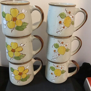 Norleans Korea Set of 6 Ceramic‎ Mugs Yellow Flower Lemon Design